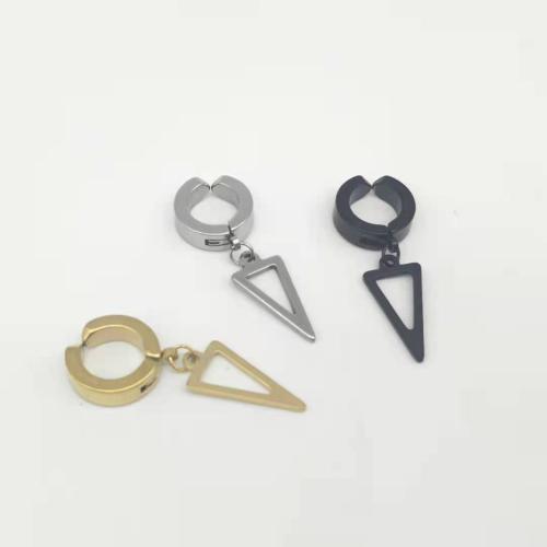 304 Stainless Steel Earring Cuff, Triangle, plated, Unisex & hollow, more colors for choice, 15x35mm, Sold By PC