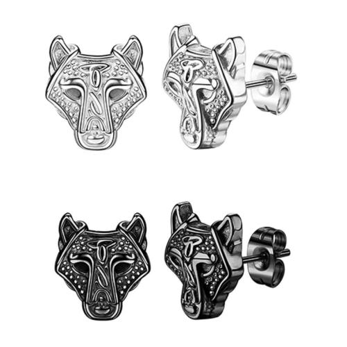 304 Stainless Steel Stud Earring, Wolf, plated, fashion jewelry & Unisex, more colors for choice, 10x12mm, Sold By PC