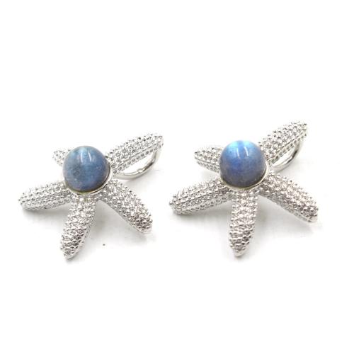 Tibetan Style Animal Pendants, with Labradorite, Starfish, silver color plated, DIY, silver color, nickel, lead & cadmium free, 22x22mm, Sold By PC