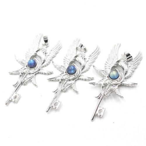 Tibetan Style Pendants, with Labradorite, silver color plated, DIY, silver color, nickel, lead & cadmium free, 33x60mm, Sold By PC