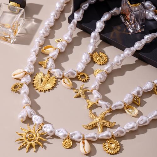 Stainless Steel Jewelry Necklace, 304 Stainless Steel, with Shell Pearl, gold color plated, fashion jewelry & different styles for choice & for woman, Sold By PC