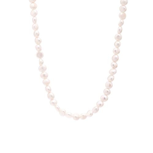 Natural Freshwater Pearl Necklace, handmade, fashion jewelry & for woman, white, Length:Approx 13.77 Inch, Sold By PC