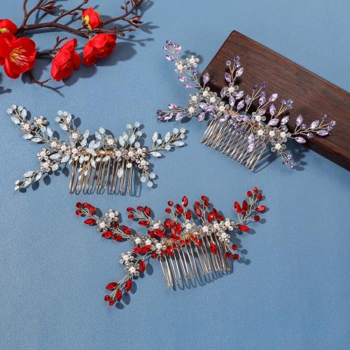 Decorative Hair Combs, Tibetan Style, with brass wire & Crystal & Plastic Pearl, handmade, fashion jewelry & for woman, more colors for choice, 160x100x5mm, Sold By PC