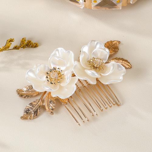 Decorative Hair Combs, Tibetan Style, with Polymer Clay & Crystal, handmade, fashion jewelry & for woman, golden, Sold By PC