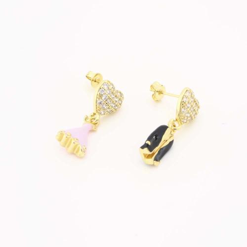 Cubic Zirconia Micro Pave Brass Earring, micro pave cubic zirconia & for woman & enamel, more colors for choice, Sold By Pair