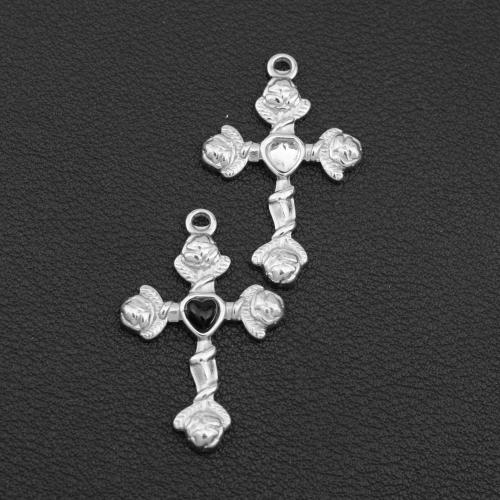 Titanium Steel Pendants, with Resin Rhinestone, Cross, plated, DIY, more colors for choice, 30.60x20.10x4.10mm, Sold By PC