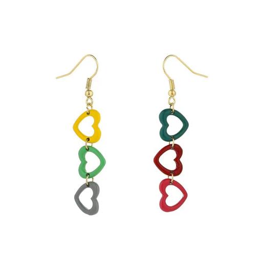 Tibetan Style Drop Earring, Heart, plated, fashion jewelry & for woman & hollow, 10x60mm, Sold By Pair