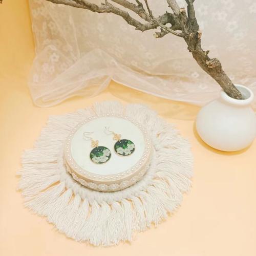 Plastic Drop Earring, with Dried Flower & Tibetan Style, Flat Round, epoxy gel, fashion jewelry & Unisex, more colors for choice, Sold By Pair