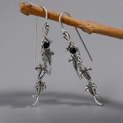 Tibetan Style Drop Earring, Leaf, plated, for woman & with rhinestone, more colors for choice, 8x45mm, Sold By PC
