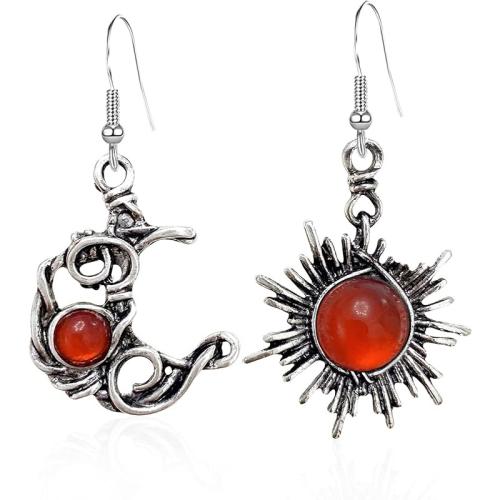 alliage de zinc Boucle d'oreille goutte, avec Moonstone, lune, Placage, Style bohème & pour femme & creux, plus de couleurs à choisir, 23x40mm, Vendu par paire