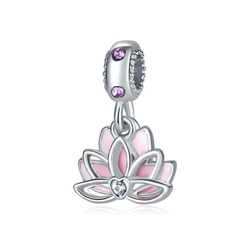 Tibetan Style Rhinestone Pendants, Lotus, plated, DIY & enamel & with rhinestone, 10x25mm, Sold By PC