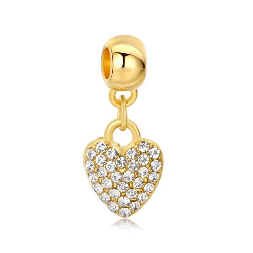 Zinc alliage strass Pendants, alliage de zinc, coeur, Placage de couleur d'or, DIY & avec strass, 10x20mm, Vendu par PC