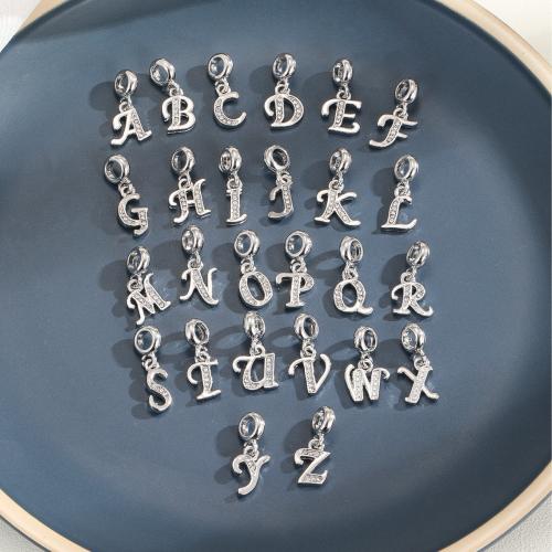 Tibetan Style Rhinestone Pendants, Alphabet Letter, plated, DIY & different styles for choice & with rhinestone, 12x16mm, Hole:Approx 5mm, Sold By PC