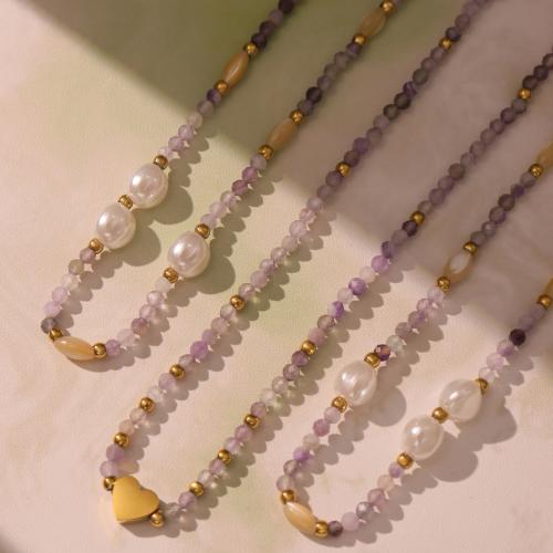 Natural Gemstone Necklace, 304 Stainless Steel, with Natural Stone, plated, fashion jewelry & different styles for choice & for woman, multi-colored, Sold By PC
