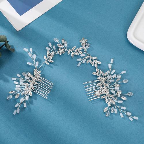 Decorative Hair Combs, Tibetan Style, with brass wire & Crystal & Plastic & Plastic Pearl, handmade, fashion jewelry & for woman & with rhinestone, silver color, 310x80x10mm, Sold By PC