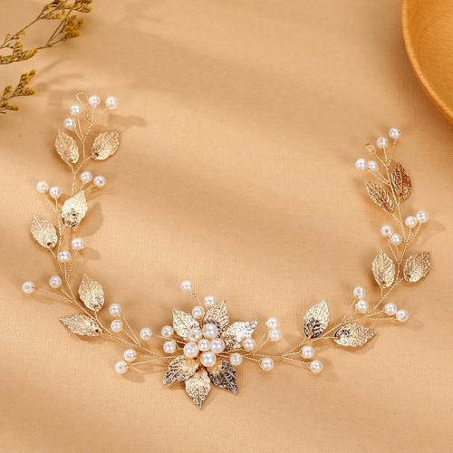 Bridal Hair Flowers, Tibetan Style, with brass wire & Plastic Pearl, handmade, fashion jewelry & for woman, golden, 315x50x10mm, Sold By PC