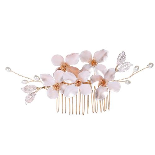 Decorative Hair Combs, Tibetan Style, with brass wire & Polymer Clay & Plastic Pearl, handmade, fashion jewelry & for woman, golden, 110x70x5mm, Sold By PC