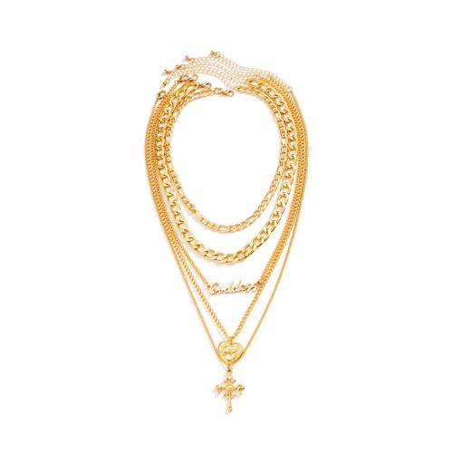 Tibetan Style Jewelry Necklace, with aluminum chain & iron chain, plated, 5 pieces & fashion jewelry & for woman, golden, Sold By Set