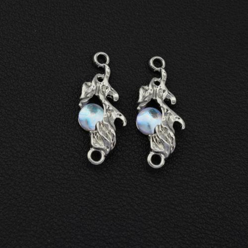 Tibetan Style Connector, with Cats Eye, silver color plated, DIY & 1/1 loop, silver color, Sold By PC