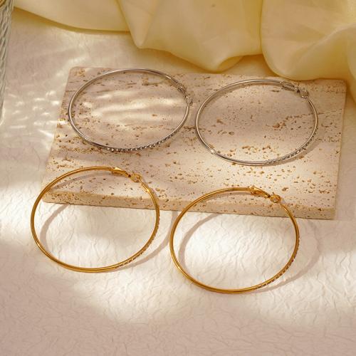 Stainless Steel Hoop Earring, 304 Stainless Steel, Round, plated, for woman & with rhinestone, more colors for choice, Sold By Pair