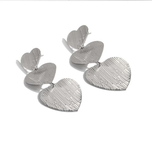 Iron Earring, Heart, fashion jewelry & for woman, silver color, Sold By PC
