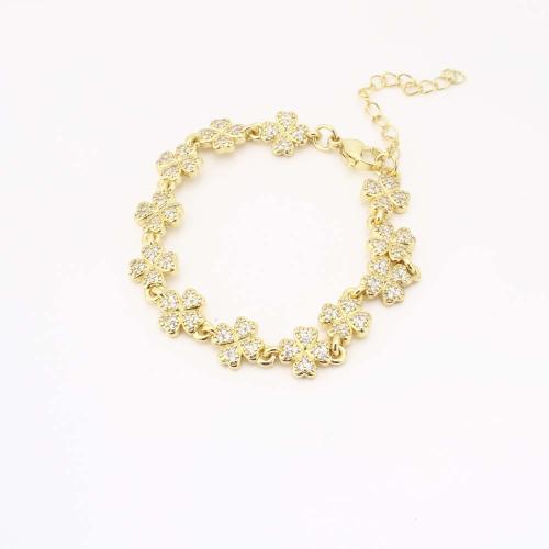 Brass Bracelet & Bangle, Flower, fashion jewelry & micro pave cubic zirconia & for woman, golden, Sold By PC