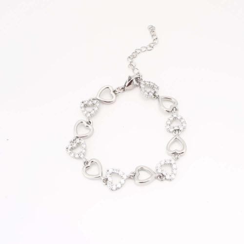 Brass Bracelet & Bangle, Heart, fashion jewelry & micro pave cubic zirconia & for woman & hollow, silver color, Sold By PC