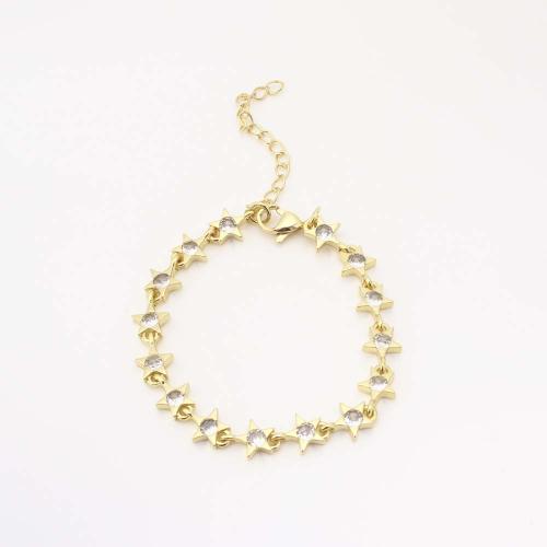 Brass Bracelet & Bangle, Star, fashion jewelry & micro pave cubic zirconia & for woman, golden, Sold By PC