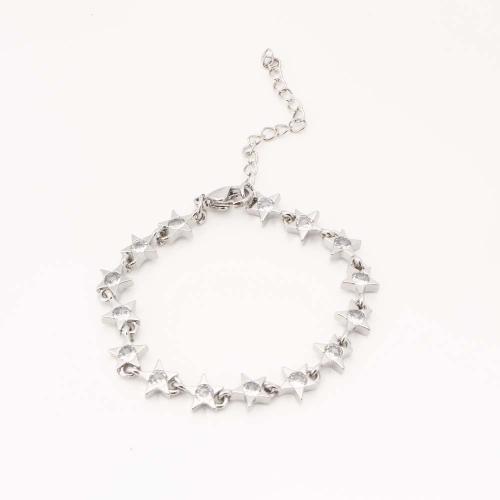 Brass Bracelet & Bangle, Star, fashion jewelry & micro pave cubic zirconia & for woman, silver color, Sold By PC