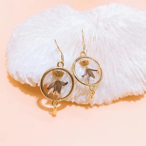 Resin Drop Earring, with Dried Flower & Tibetan Style, epoxy gel, fashion jewelry & for woman, more colors for choice, 47mm, Sold By Pair