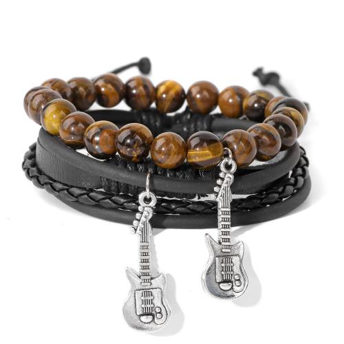 Piedras preciosas Pulsera, con Cuero de PU & aleación de zinc, guitara, hecho a mano, multicapa & para hombre, más colores para la opción, longitud:aproximado 6-10 Inch, Vendido por UD