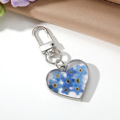 Llaveros, resina, con Flores secas & aleación de zinc, Corazón, engomada de gota, Joyería & para mujer, 70x30mm, Vendido por UD