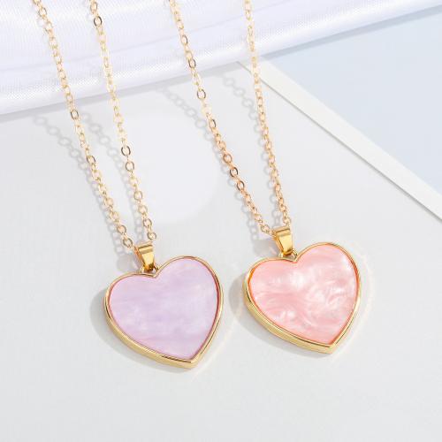 Acetate Necklace, with Tibetan Style, Heart, gold color plated, cross chain & for woman, more colors for choice, Length:Approx 18 Inch, Sold By PC