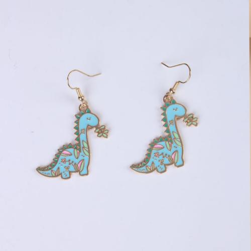 Tibetan Style Drop Earring, Dinosaur, gold color plated, for woman & enamel, more colors for choice, 30x50mm, Sold By Pair