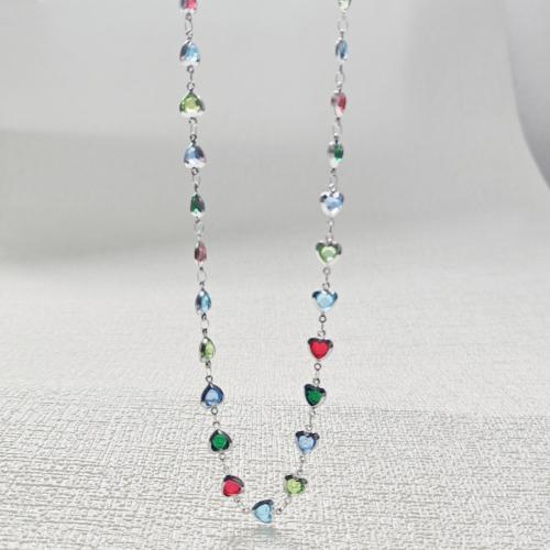 Stainless Steel Jewelry Necklace, 304 Stainless Steel, plated, fashion jewelry & micro pave cubic zirconia, silver color, Sold By PC