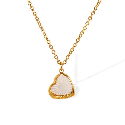 Stainless Steel Jewelry Necklace, 304 Stainless Steel, with White Shell, with 5cm extender chain, 18K gold plated, fashion jewelry & for woman, Length:40 cm, Sold By PC