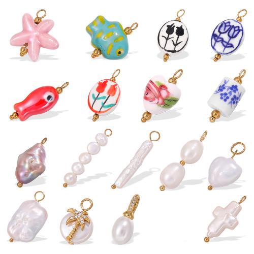Stainless Steel Pendants, 304 Stainless Steel, with Porcelain, 18K gold plated, DIY & different styles for choice, more colors for choice, Sold By PC