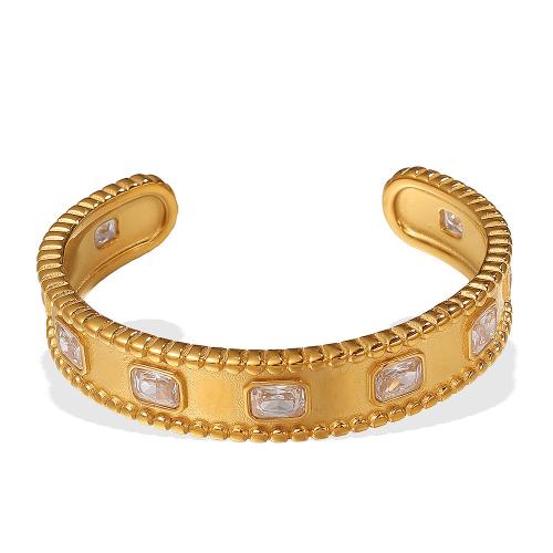 Bracelet en acier inoxydable, Acier inoxydable 304, Plaqué or 18K, bijoux de mode & pavé de micro zircon & pour femme, Vendu par PC