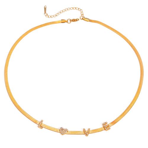 Stainless Steel Chain Necklace, 304 Stainless Steel, 18K gold plated, fashion jewelry & for woman & with rhinestone, Sold By PC