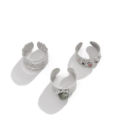 Tibetan Style Ring Set, with Gemstone, plated, fashion jewelry & for woman & with rhinestone, more colors for choice, Sold By Set
