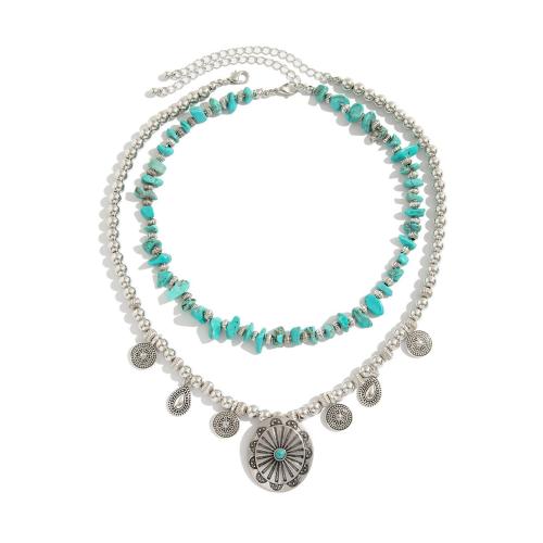 Tibetan Style Jewelry Necklace, with turquoise & Copper Coated Plastic, plated, 2 pieces & fashion jewelry & for woman, platinum color, Sold By Pair