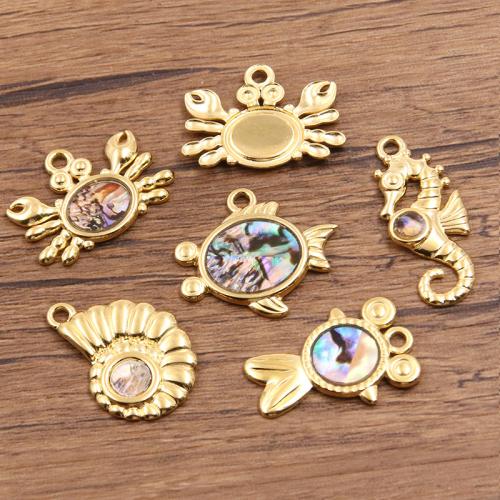 Stainless Steel Animal Pendants, 304 Stainless Steel, with Shell, gold color plated, DIY, more colors for choice, 10PCs/Bag, Sold By Bag