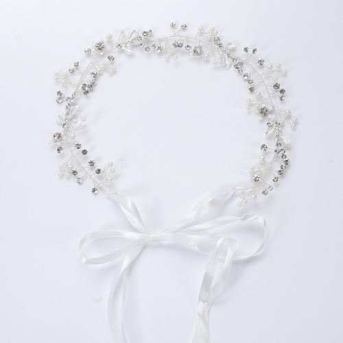 Bridal Hair Wreath, Tibetan Style, with brass wire & Rhinestone & Plastic Pearl, handmade, fashion jewelry & for woman, silver color, 340x30x5mm, Sold By PC