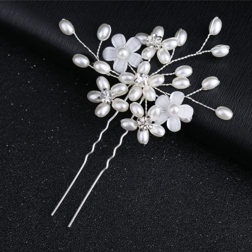 Bridal Hair Pins, Tibetan Style, with brass wire & Plastic Pearl, handmade, fashion jewelry & for woman & with rhinestone, silver color, 100x25x5mm, Sold By PC