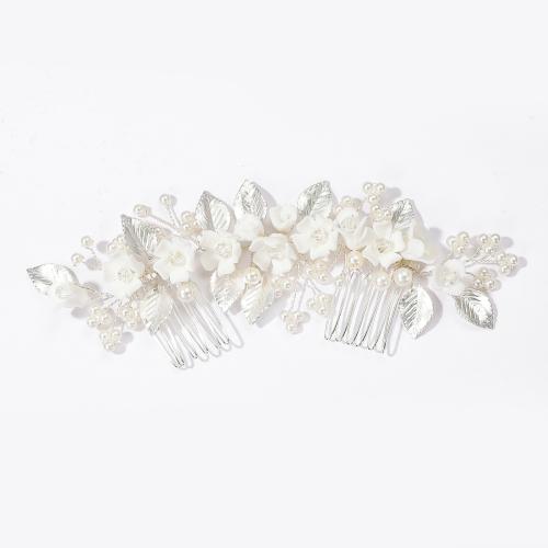 Bridal Decorative Hair Comb, Tibetan Style, with brass wire & Plastic Pearl, handmade, fashion jewelry & for woman, silver color, Sold By PC