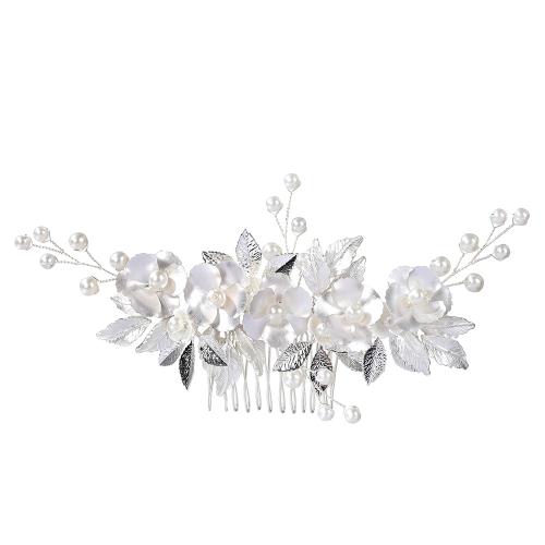Bridal Decorative Hair Comb, Tibetan Style, with brass wire & Plastic & Plastic Pearl, handmade, fashion jewelry & for woman, silver color, 140x80x5mm, Sold By PC