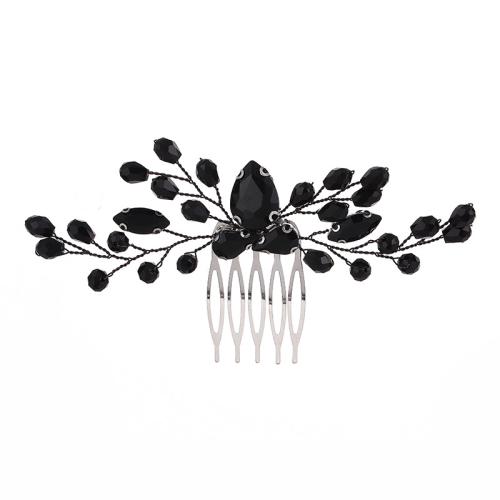 Bridal Decorative Hair Comb, Tibetan Style, with brass wire & Crystal, handmade, fashion jewelry & for woman, black, 130x75x10mm, Sold By PC