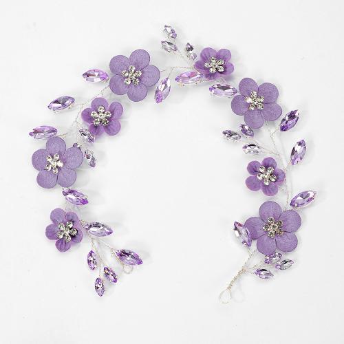 Bridal Hair Wreath, Cloth, with brass wire & Crystal, handmade, Girl & fashion jewelry & with rhinestone, purple, 150x120x5mm, Sold By PC