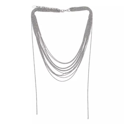Multi Layer Necklace, Brass, plated, fashion jewelry & multilayer & for woman, silver color, Length:Approx 72 cm, Sold By PC