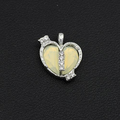 Titanium Steel Pendants, with Crystal, Heart, silver color plated, DIY & micro pave cubic zirconia, silver color, Sold By PC